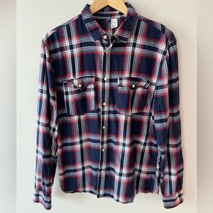 Large Red, White & Blue Plaid Button-Down Men’s